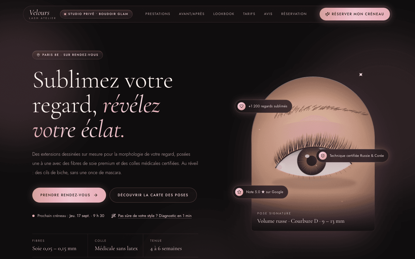 Aperçu du site Velours Lash Atelier